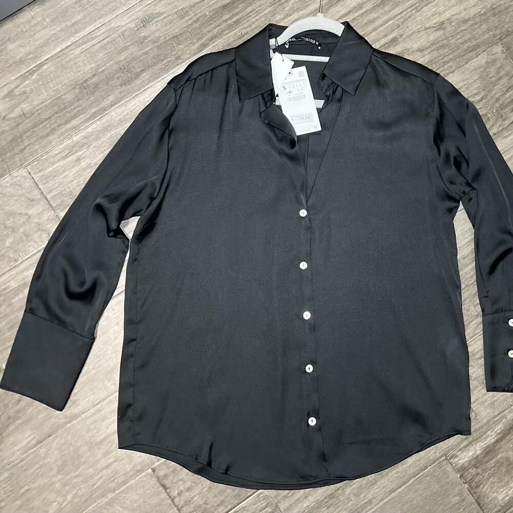 SOLD!Zara - basic black satin shirt